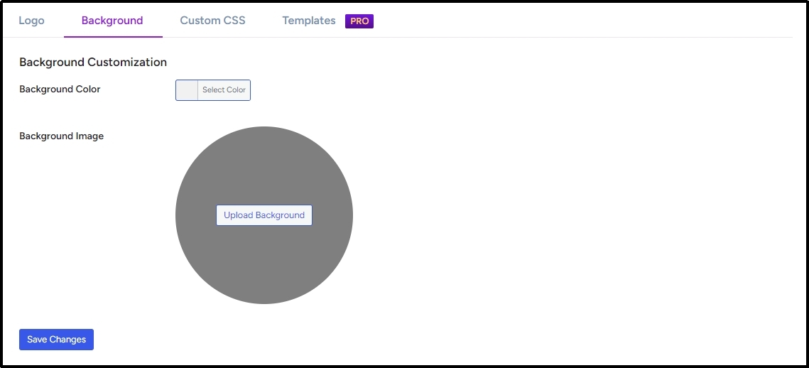 Background tab in the All-in-One Login settings for managing visual appearance.