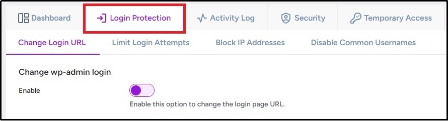 Login protection settings toggle.