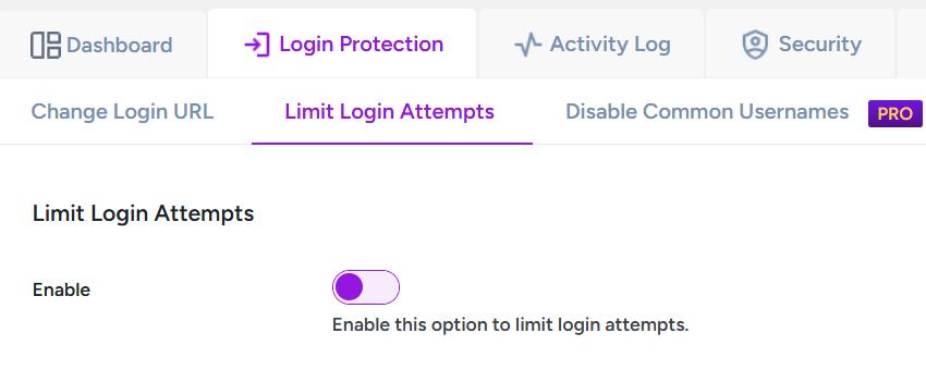 Limit login attempts setting.