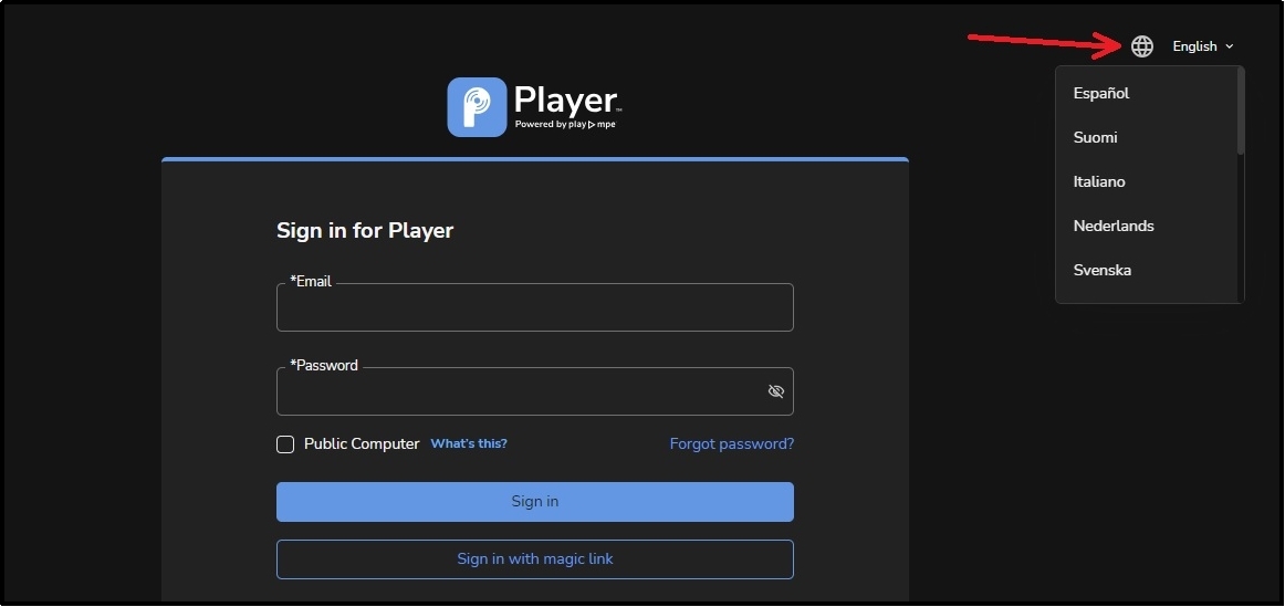 MPE website player interface.