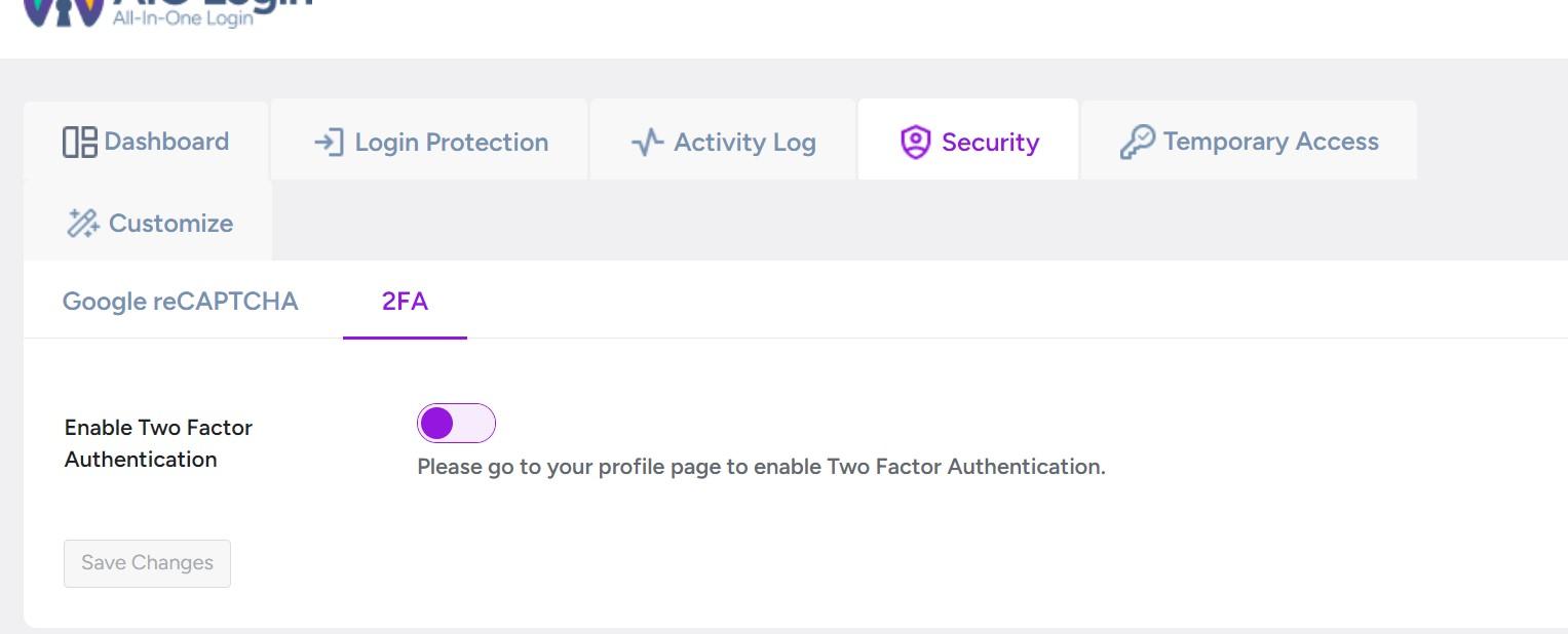 Security tab open in plugin settings.