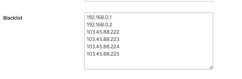 Screenshot of the input field to add IP addresses for blocking