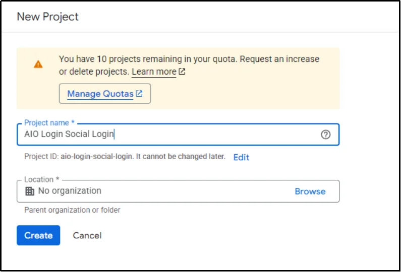 Input field prompting for a new project name.
